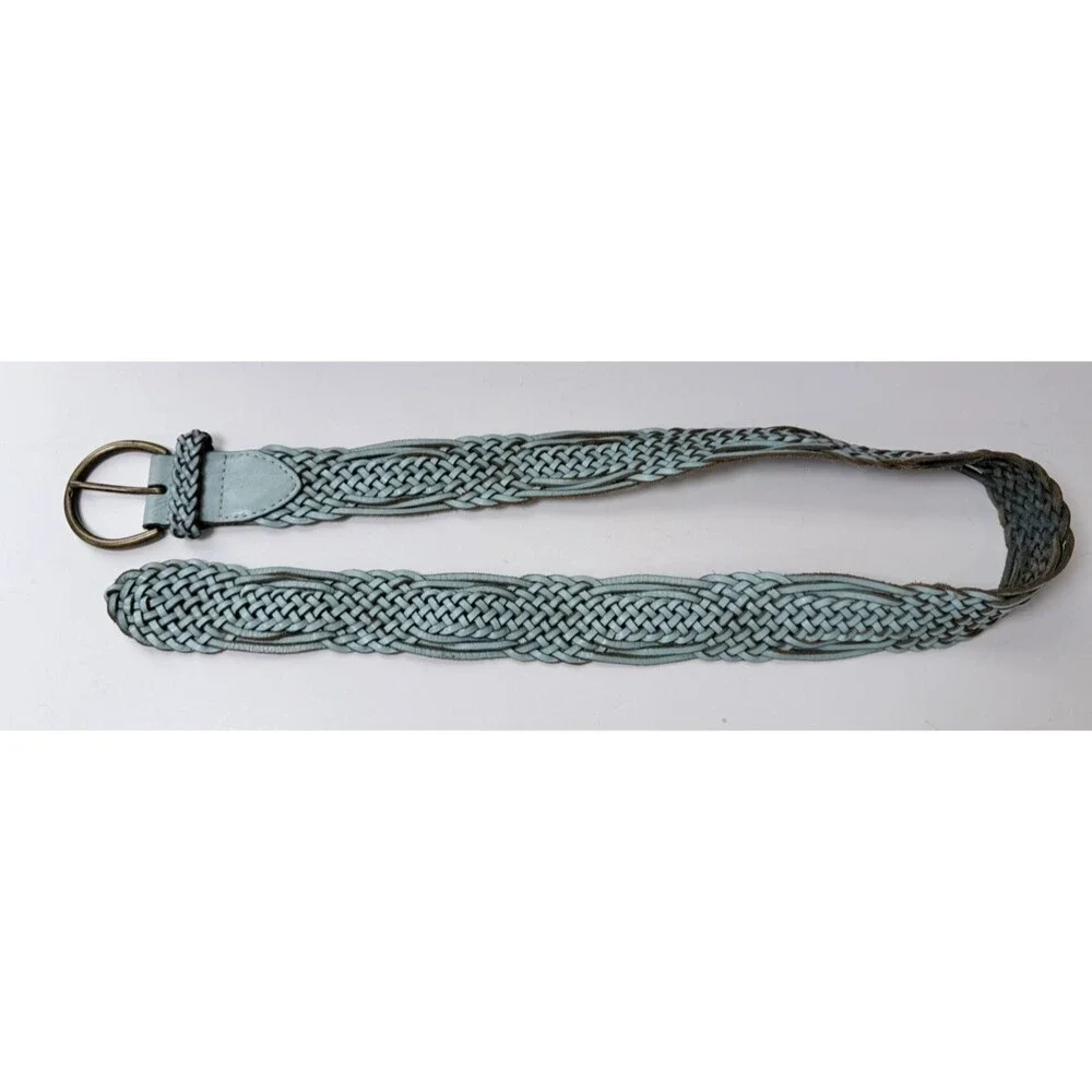 Linea Pelle Belt Braided Woven Leather Turquoise Women's Small Boho Adjustable